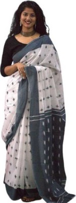 NIKHILAM Printed Handloom Pure Cotton Saree(White)