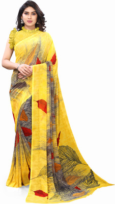 Madhur milan Floral Print Daily Wear Georgette Saree(Yellow)