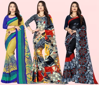 kashvi sarees Printed, Floral Print Bollywood Georgette Saree(Pack of 3, Multicolor)