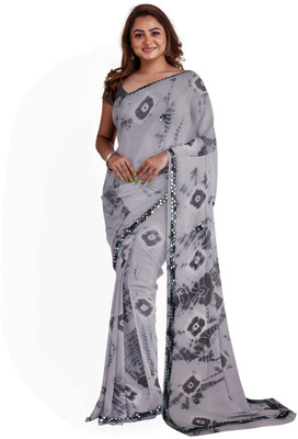 KHATRI AND SONS Printed Bandhani Chiffon Saree(Grey)