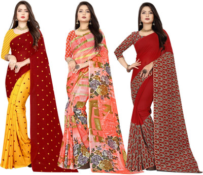 Anand Sarees Printed Daily Wear Georgette Saree(Pack of 3, Multicolor, Maroon, Yellow)