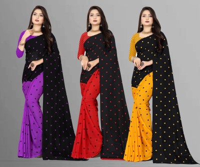 kashvi sarees Printed Bollywood Georgette Saree(Pack of 3, Multicolor, Red, Black)