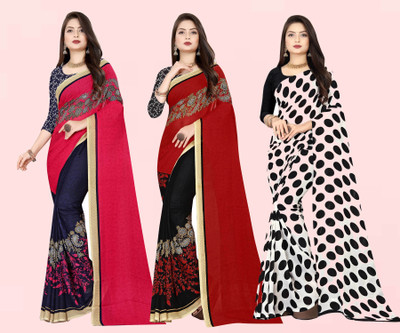 Anand Sarees Polka Print Bollywood Georgette Saree(Pack of 3, Multicolor, Blue, Pink)