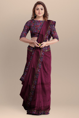 FluteFashion Embellished Daily Wear Art Silk Saree(Maroon)