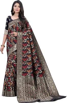 p and j Woven Banarasi Cotton Silk Saree(Black)