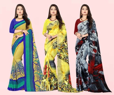 kashvi sarees Printed, Floral Print Bollywood Georgette Saree(Pack of 3, Multicolor)