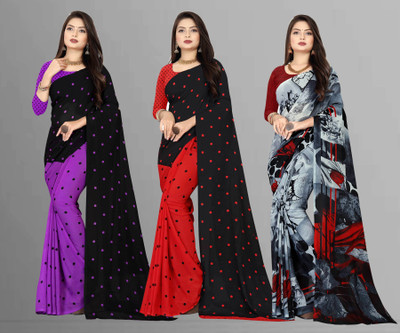 kashvi sarees Polka Print Bollywood Georgette Saree(Pack of 3, Multicolor)