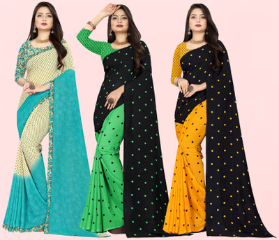 kashvi sarees Printed Bollywood Georgette Saree(Pack of 3, Multicolor)