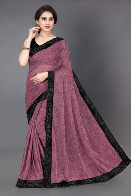 MIRCHI FASHION Woven, Embellished Bollywood Lycra Blend Saree(Pink, Black)