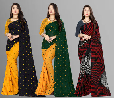 kashvi sarees Polka Print Bollywood Georgette Saree(Pack of 3, Multicolor, Black, Yellow)