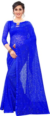 LOROFY Embellished Bollywood Net, Brasso Saree(Blue)