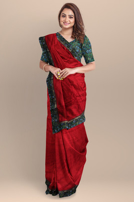 FluteFashion Embellished Daily Wear Art Silk Saree(Red)