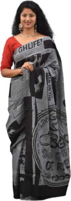 NIKHILAM Printed Handloom Pure Cotton Saree(Grey)