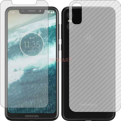 MOBART Front and Back Tempered Glass for MOTOROLA MOTO ONE (Front Matte Finish & Back 3d Carbon Fiber)(Pack of 2)