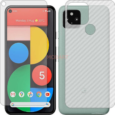 MOBART Front and Back Tempered Glass for GOOGLE PIXEL 5 (Front Matte Finish & Back 3d Carbon Fiber)(Pack of 2)