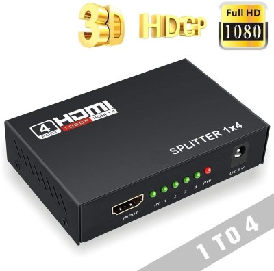 microware HDMI Splitter 1X4 Ports Powered V1.4b Video Converter with Full Ultra HD 1080P 4K/2K and 3D Resolutions (1 Input to 4 Outputs) Media Streaming Device(Black)