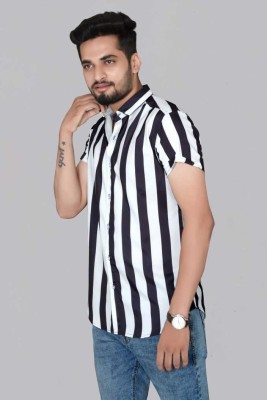 Trendfull Men Striped Casual White, Black Shirt