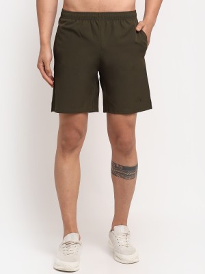 Invincible Solid Men Brown Sports Shorts