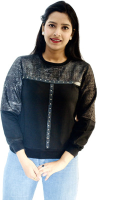 Preety World Embellished Round Neck Casual Women Black, Grey Sweater