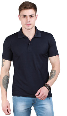 OZIO Solid Men Polo Neck Navy Blue T-Shirt