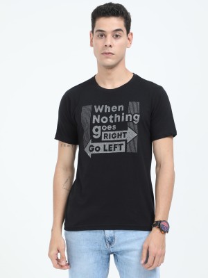 Fleximaa Typography Men Round Neck Black T-Shirt