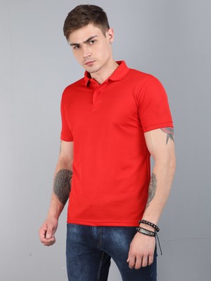 OZIO Solid Men Polo Neck Red T-Shirt