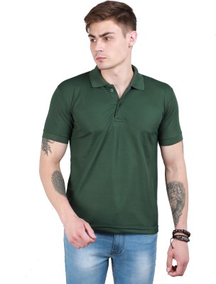 OZIO Solid Men Polo Neck Dark Green T-Shirt