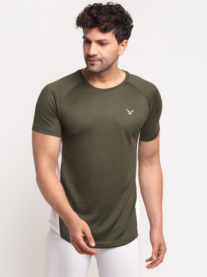 Invincible Solid Men Round Neck Dark Green T-Shirt