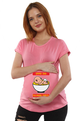 Sillyboom Printed Women Round Neck Pink T-Shirt