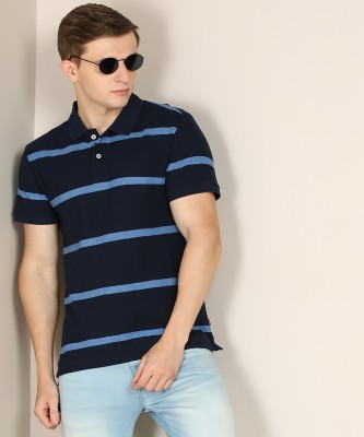 LEVI'S Striped Men Polo Neck Blue T-Shirt