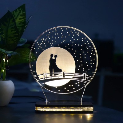 StarLaser Acrylic Couple LED Moon Illusion Light Lamp with Wooden Base and 12V 1 amp Power Adapter (Warm White) Table Lamp(17 cm, WARM WHITE)