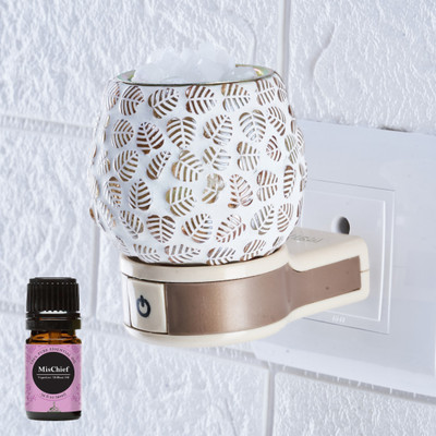 FStyler Mischief Aroma Oil Diffuser Set Electric Glossy Multipurpose Ceramic Aroma Oil Diffuser/Kapoor Dani/ Camphor Burner with Switch (in-Built On/Off Button for Heating) Hand-Crafted Incense Burner for Home, Office, Temple, Positive Energy and Ambiance Vedic112 with Mischief Aroma Oil 10ml(10 ml)