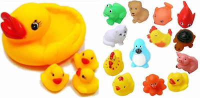 VINMOT Chu Chu Sound Duck Family And 12 Pcs Chu Chu Animal Toy Set Bath Toy(Multicolor)