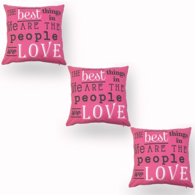 Shri Pratap Text Print Cushions Cover(Pack of 3, 40 cm*40 cm, Pink, Black)