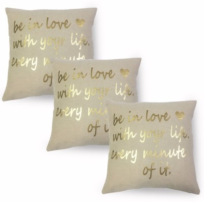 Shri Pratap Text Print Cushions Cover(Pack of 3, 40 cm*40 cm, Gold)