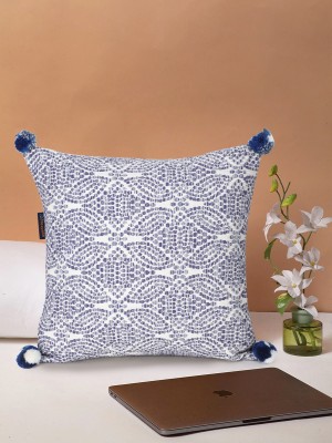 Mezposh Geometric Cushions Cover(40.6 cm*40.6 cm, White, Blue)