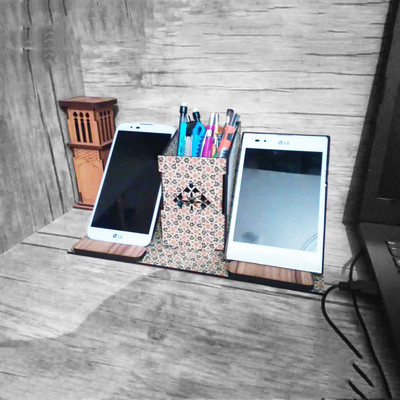 Sketchfab 3 Compartments wooden Desk Organizer(Brown)