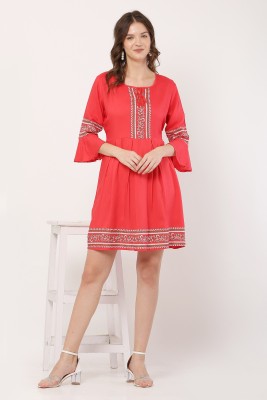 MA FASHION Women Fit and Flare Red Dress