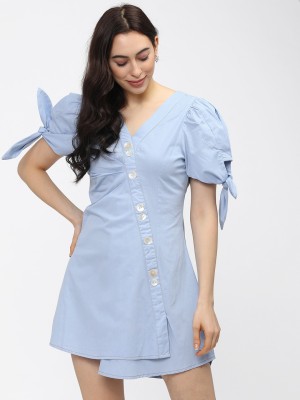 Tokyo Talkies Women Skater Light Blue Dress