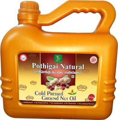 POTHIGAI NATURAL 5Litre Wooden Cold Pressed Groundnut/Peanut Oil for Cooking- Heart Health Groundnut Oil Can(5000 ml)