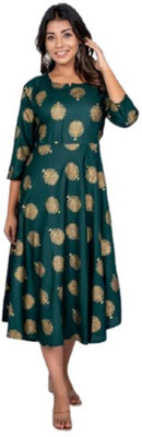 Tejal Textile Flared/A-line Gown(Green)