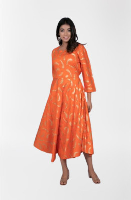 Tejal Textile Flared/A-line Gown(Orange)