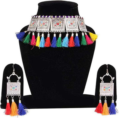 World Wide Villa Oxidised Silver Multicolor Jewellery Set(Pack of 1)