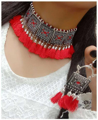 World Wide Villa Oxidised Silver Multicolor Jewellery Set(Pack of 1)