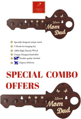 FMSA4 33 COMBO MD KEY DESING Wood Key Holder(5 Hooks, Brown)