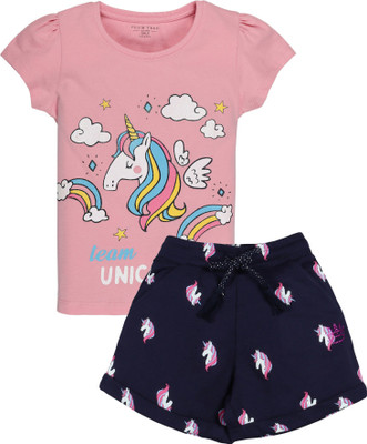 Plum Tree Girls Casual T-shirt Shorts(Flamingo Pink)