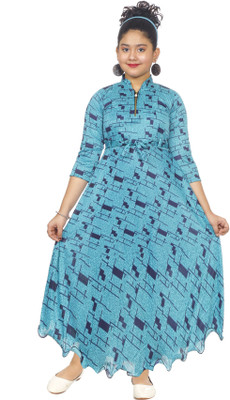 FTC FASHIONS Girls Maxi/Full Length Casual Dress(Multicolor, 3/4 Sleeve)