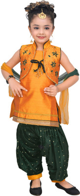 Hariyal Creation Girls Festive & Party Kurta and Patiala Set(Yellow Pack of 1)