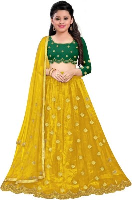 vansh creation Girls Lehenga Choli Ethnic Wear Embroidered Lehenga, Choli and Dupatta Set(Yellow, Pack of 1)