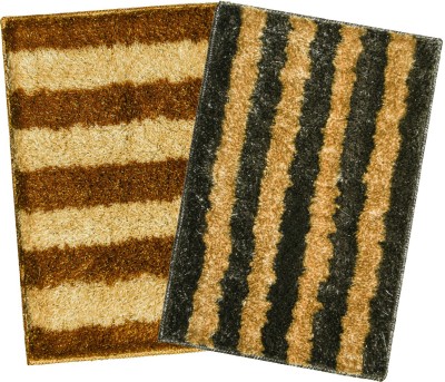 Enyra Homes Microfiber Bathroom Mat(Gold, Grey, Medium, Pack of 2)